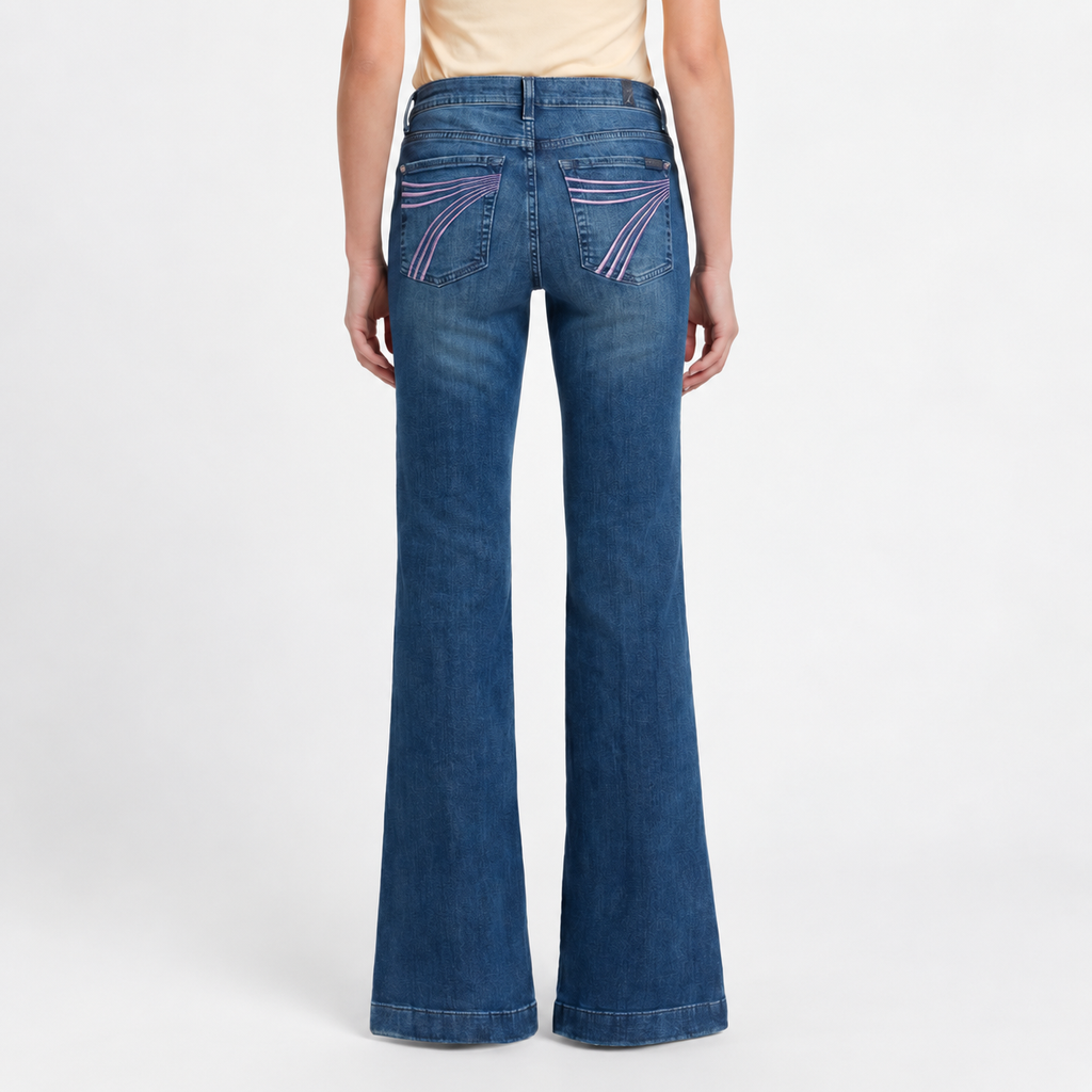 Back view of 7 For All Mankind SkyBreeze Dojo women’s flare jeans with signature 7 pockets – Seven Acres Canada